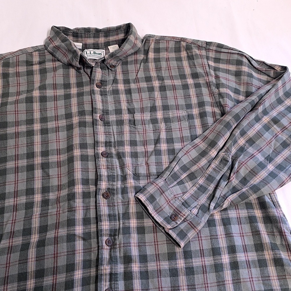 L.L. Bean Flannel Shirt Mens XL Tall Green Plaid Northwoods Button Down Outdoor